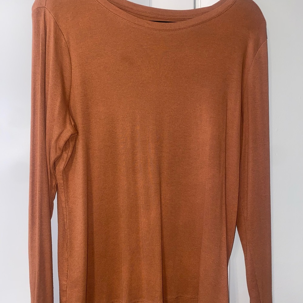 A New Day Orange Fitted Long Sleeve Blouse
